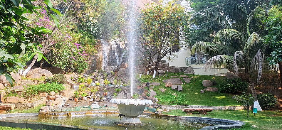 Tranquil garden waterfall - somatic therapy for trauma recovery